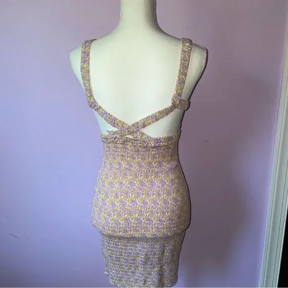 Free People XS Juniper Smocked Bodycon Slip Ditsy Floral Boho Swiftie - Picture 6 of 11